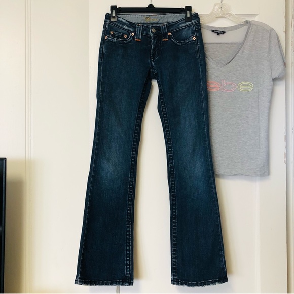 bebe Denim - Bebe Jeans Boot Cut Low Rise Distressed 5-pocket Blue Denim Size 26